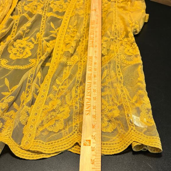 Honey Belle Mustard Embroidered Sheer Kimono Cardigan Women’s Size Small - Picture 5 of 6